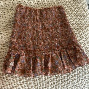 Veronica beard ruffle ruched orange floral skirt